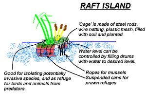 Raft island for aquaculture system